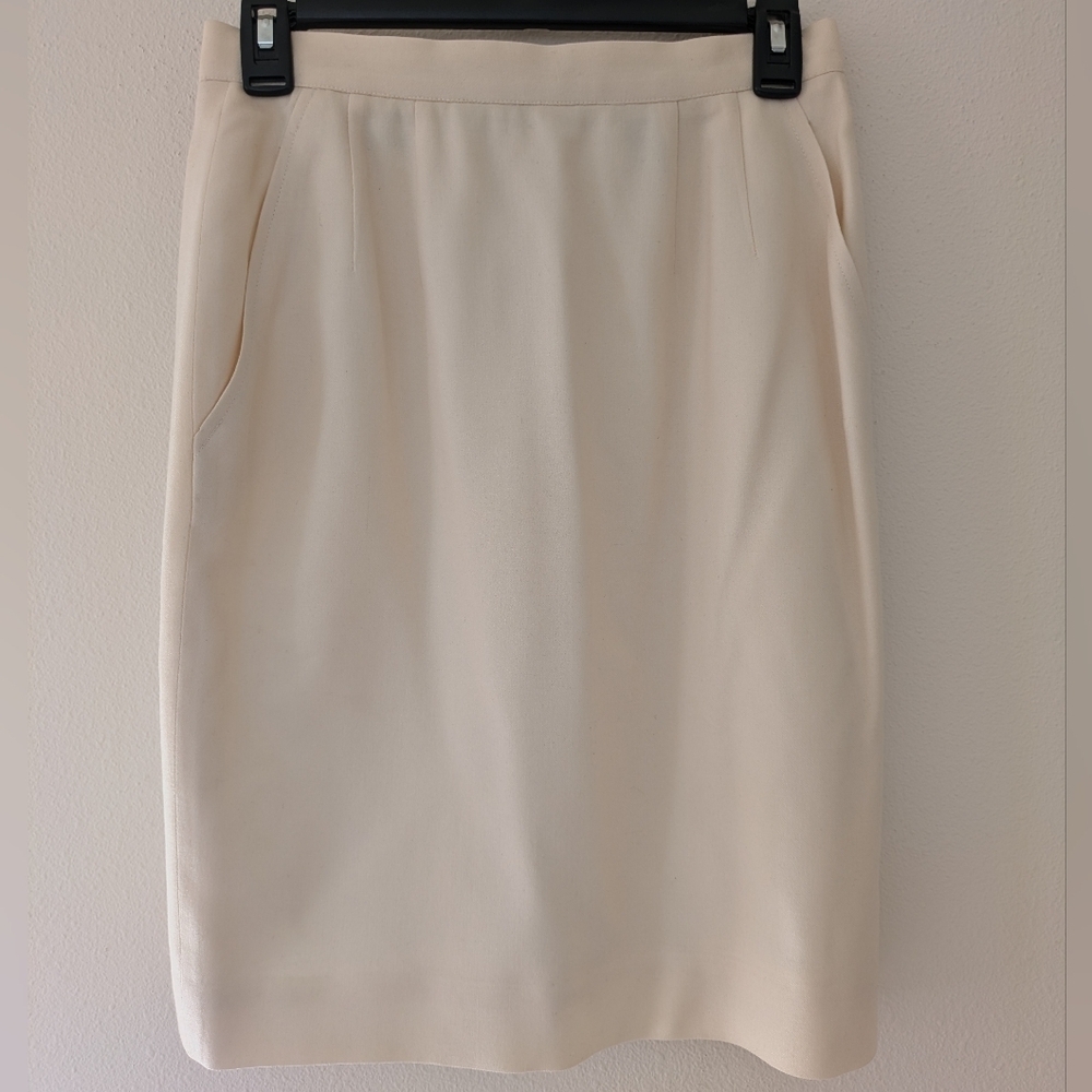 Vintage Anne Klein 100% Wool Ivory Pencil Knee Length Skirt Business Office sz 6
